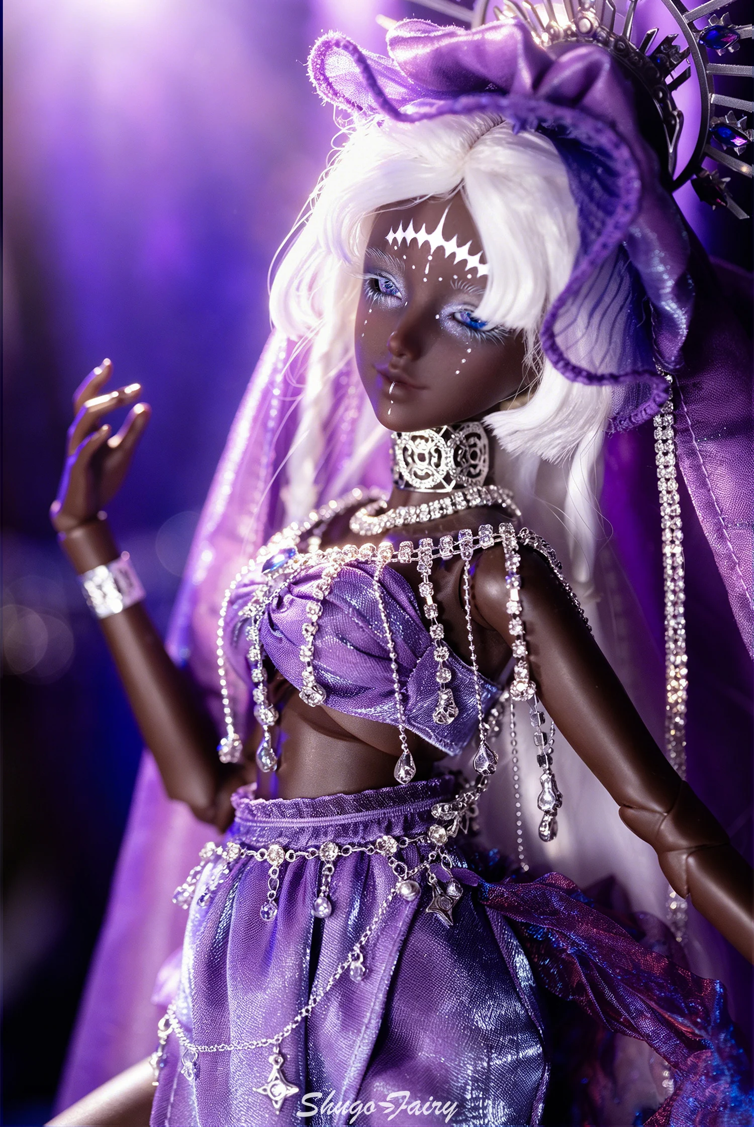 ShugaFairy BJD 1/4 Yiran D Fullset Tan Skin Gypsy Star Diviner Purple Moon Theme Resin Halo Handmade Resin FC Ball Jointed Doll