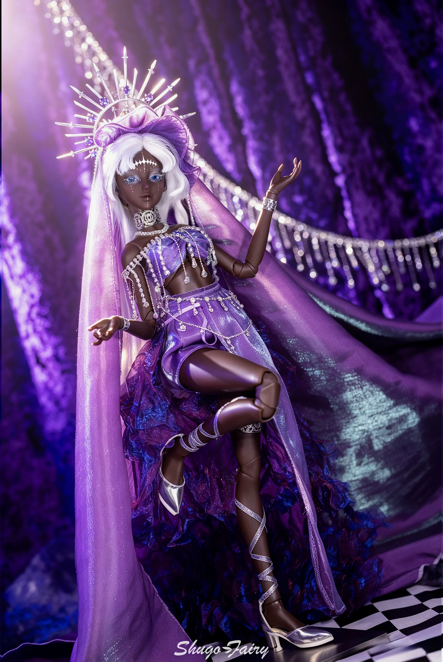 ShugaFairy BJD 1/4 Yiran D Fullset Tan Skin Gypsy Star Diviner Purple Moon Theme Resin Halo Handmade Resin FC Ball Jointed Doll