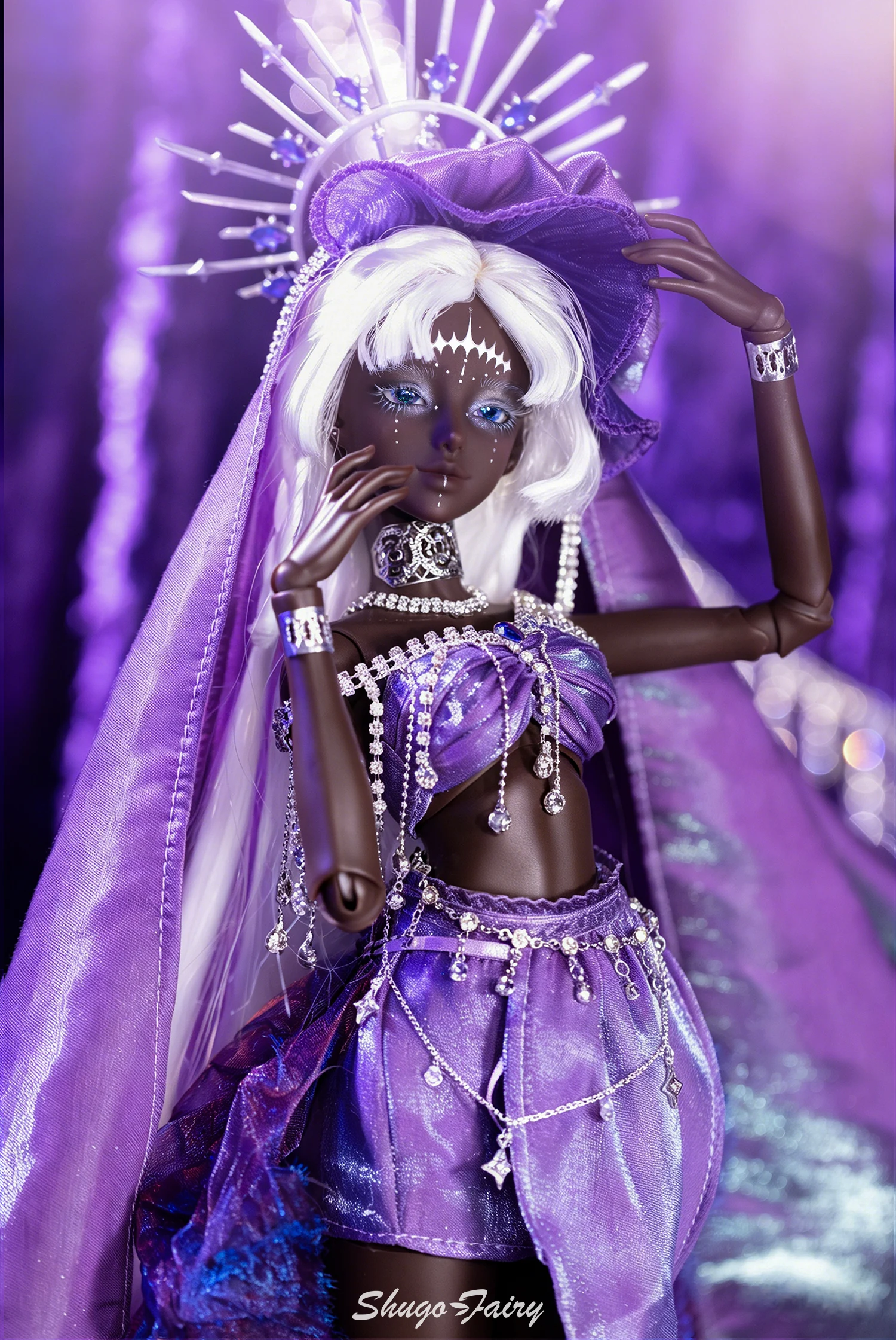 ShugaFairy BJD 1/4 Yiran D Fullset Tan Skin Gypsy Star Diviner Purple Moon Theme Resin Halo Handmade Resin FC Ball Jointed Doll