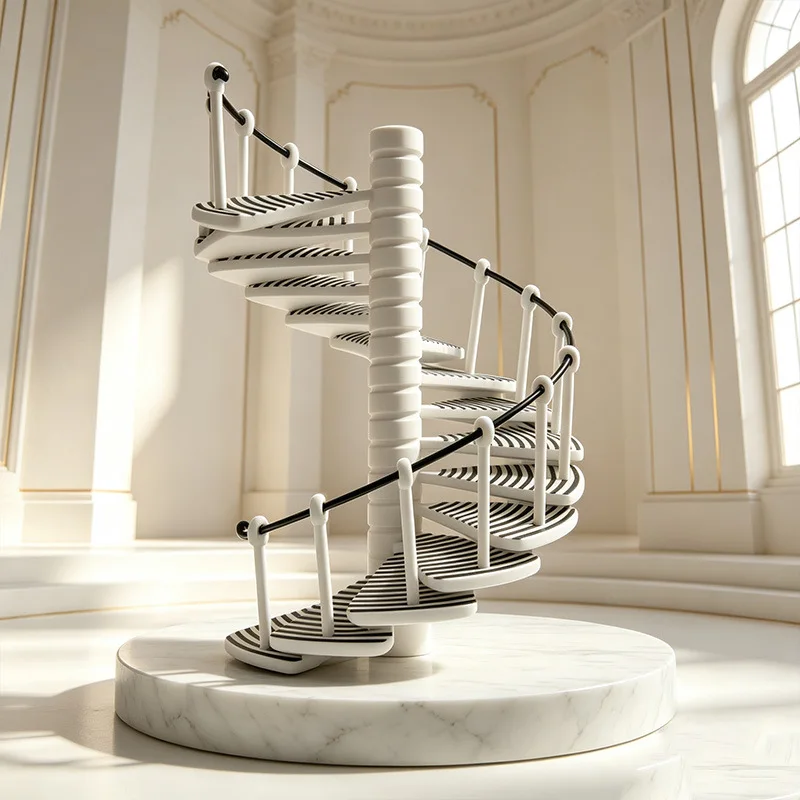 1:12 Modern Spiral Staircase Miniature,Dollhouse Duplex Building Accessory,Black White Twist Stairs Prop for OB11 Diorama Layout