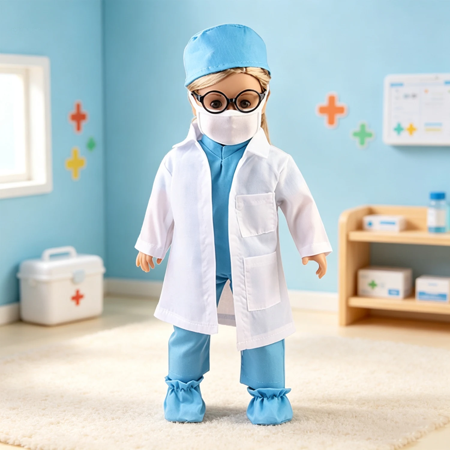 Doctor Nurse Scrubs Doll Outfits with Medical Play Tools Doctor Costume Kit for 18" American & 43cm Baby Newborn Girl Dolls Toy