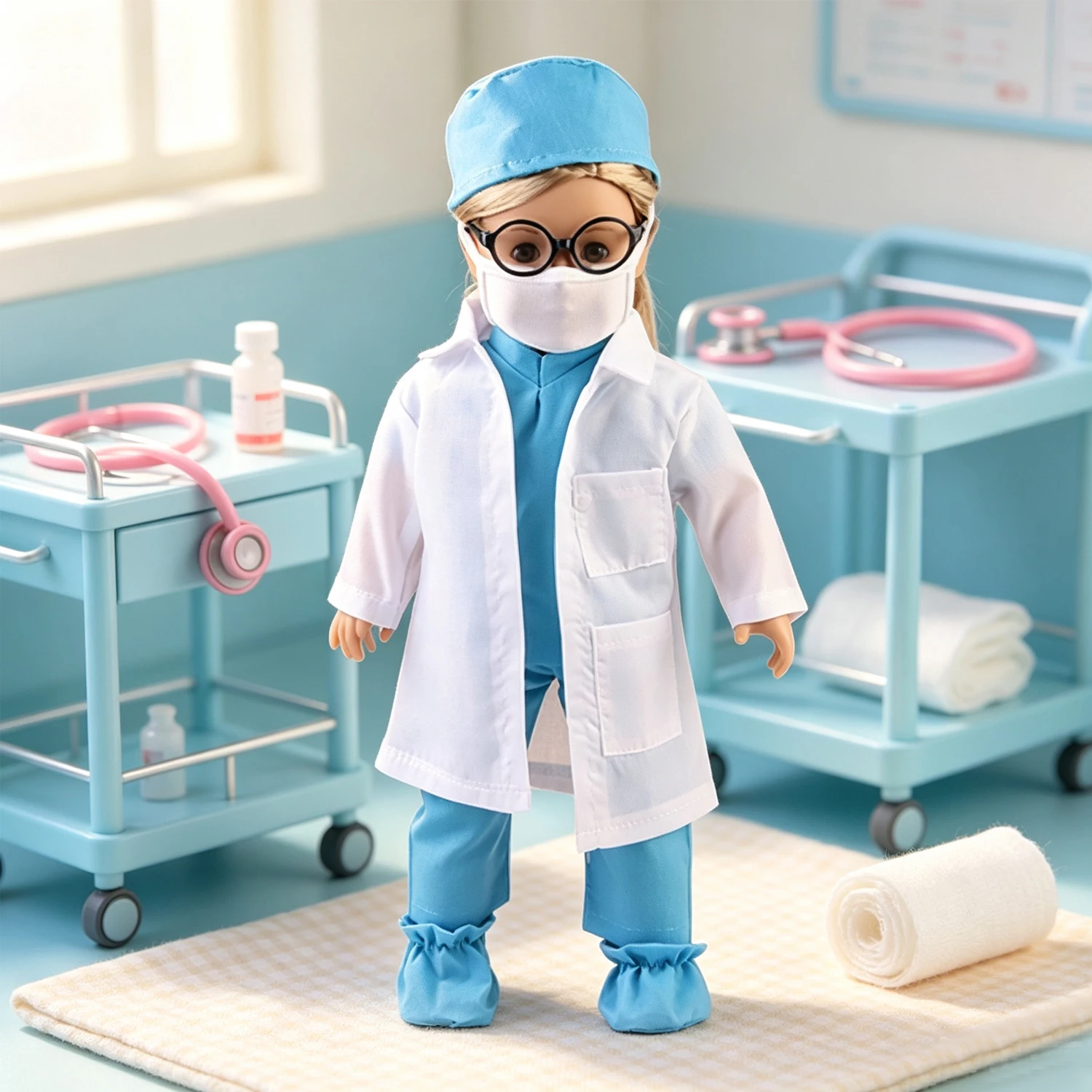 Doctor Nurse Scrubs Doll Outfits with Medical Play Tools Doctor Costume Kit for 18" American & 43cm Baby Newborn Girl Dolls Toy