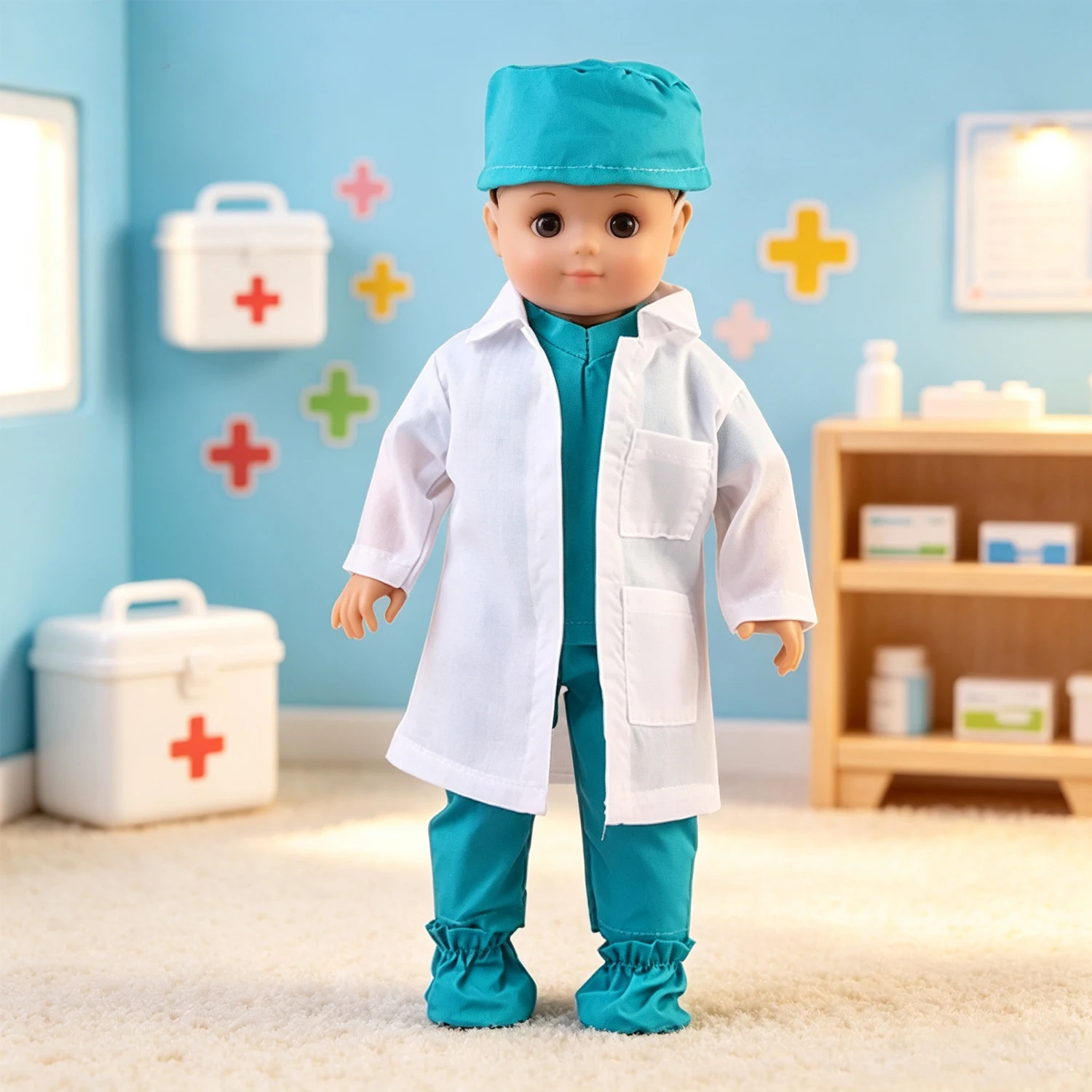 Doctor Nurse Scrubs Doll Outfits with Medical Play Tools Doctor Costume Kit for 18" American & 43cm Baby Newborn Girl Dolls Toy