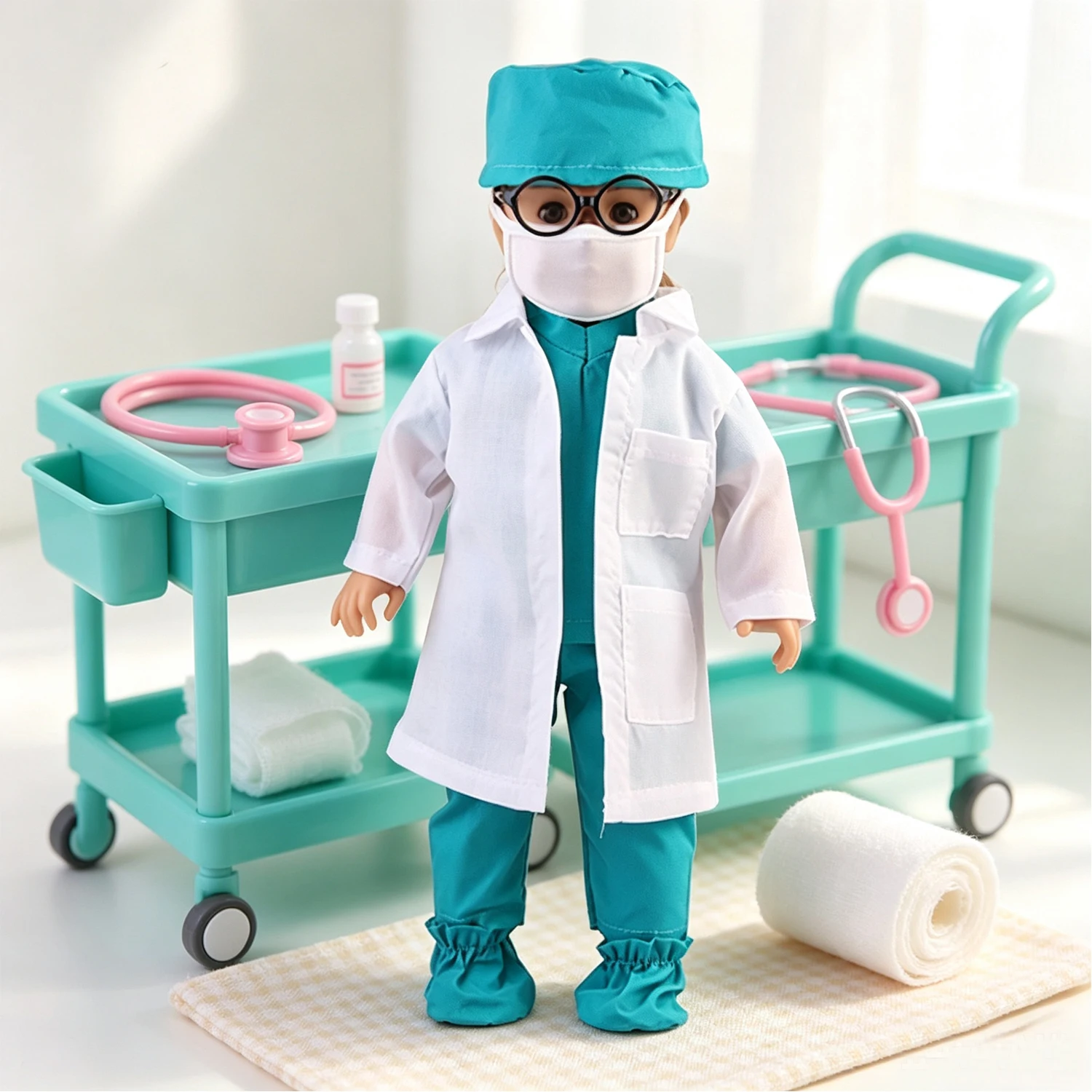 Doctor Nurse Scrubs Doll Outfits with Medical Play Tools Doctor Costume Kit for 18" American & 43cm Baby Newborn Girl Dolls Toy
