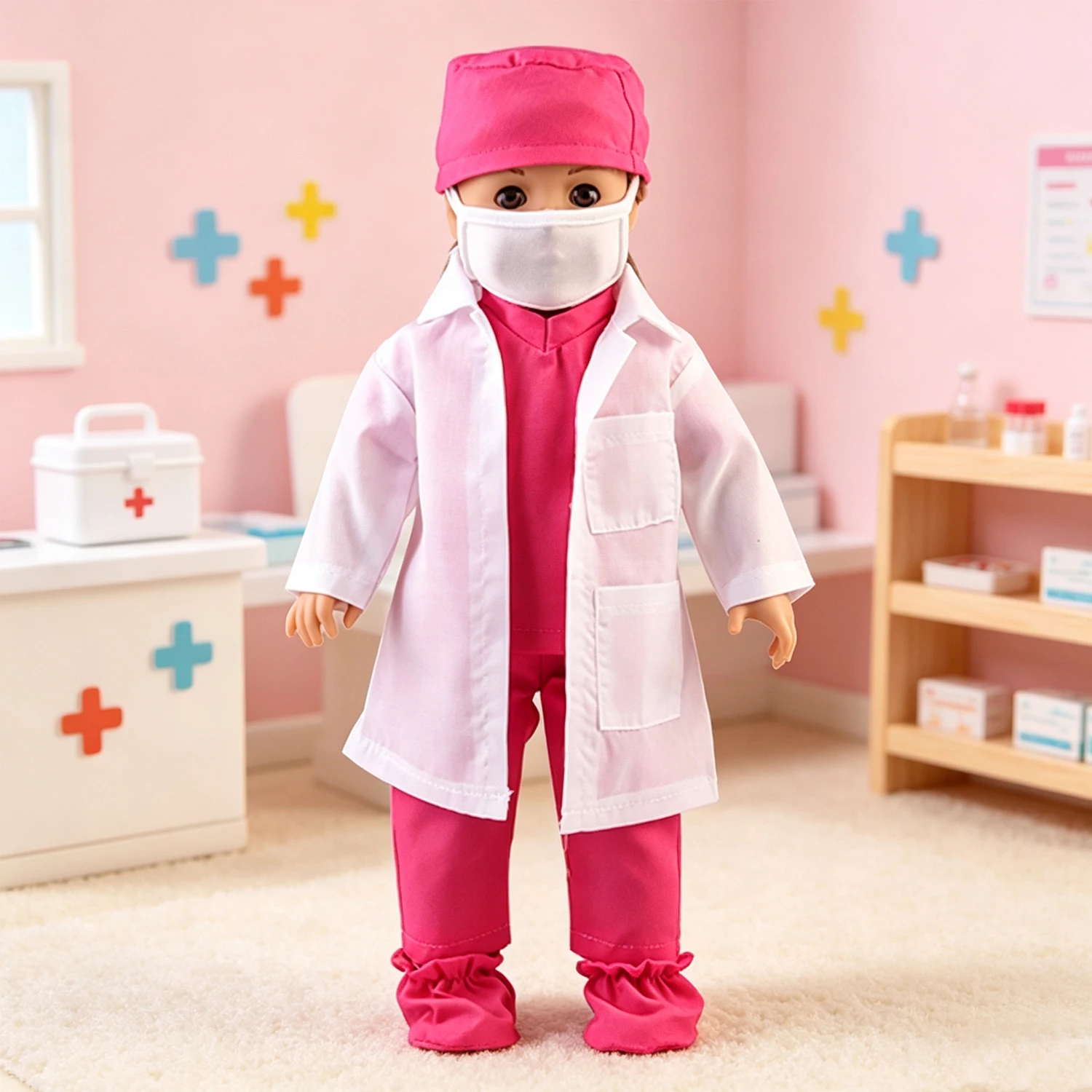 Doctor Nurse Scrubs Doll Outfits with Medical Play Tools Doctor Costume Kit for 18" American & 43cm Baby Newborn Girl Dolls Toy