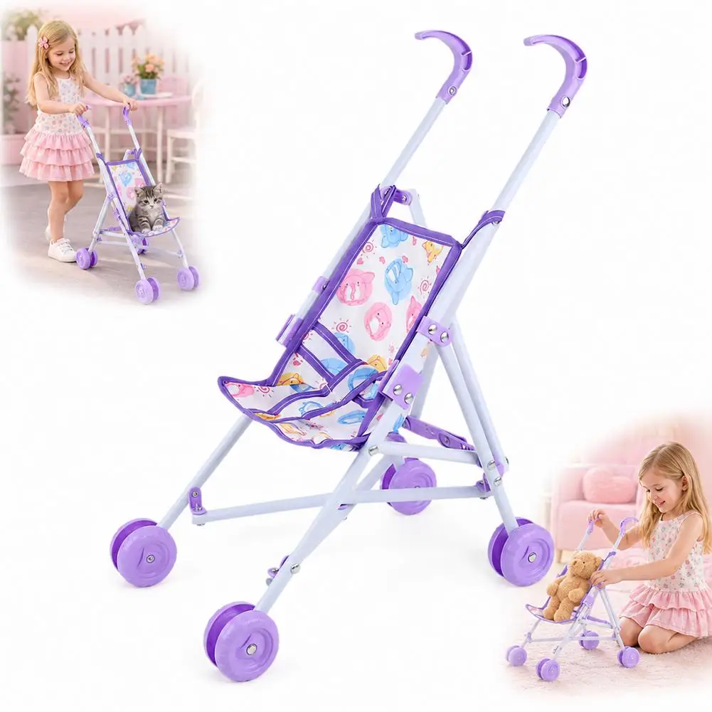 Realistic Doll Stroller Toy For Toddlers Educational Role Play Baby Carriage Kids Motor Skills Development Pretend Play Gift