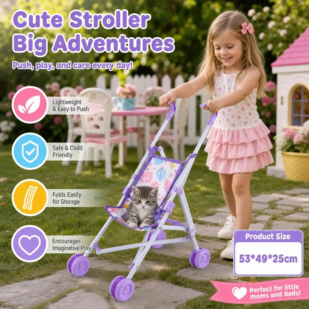 Realistic Doll Stroller Toy For Toddlers Educational Role Play Baby Carriage Kids Motor Skills Development Pretend Play Gift