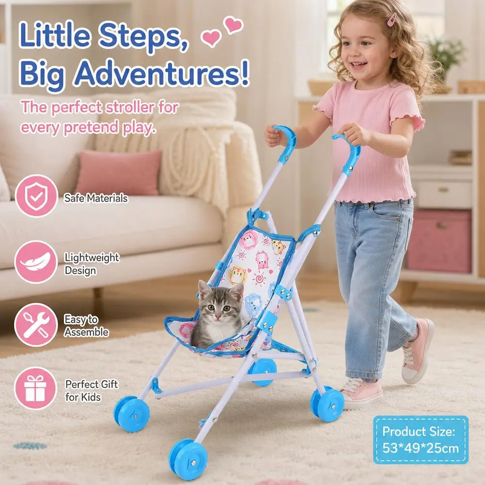 Realistic Doll Stroller Toy For Toddlers Educational Role Play Baby Carriage Kids Motor Skills Development Pretend Play Gift