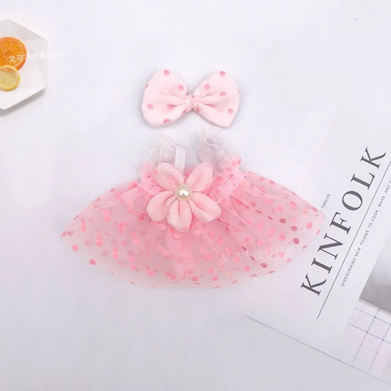 Polka Dot Tulle Doll Dress Flower Bow Mini Skirt For OB11 1/12 BJD 10cm Cotton Plush Doll Dress Up Accessories Only Clothes