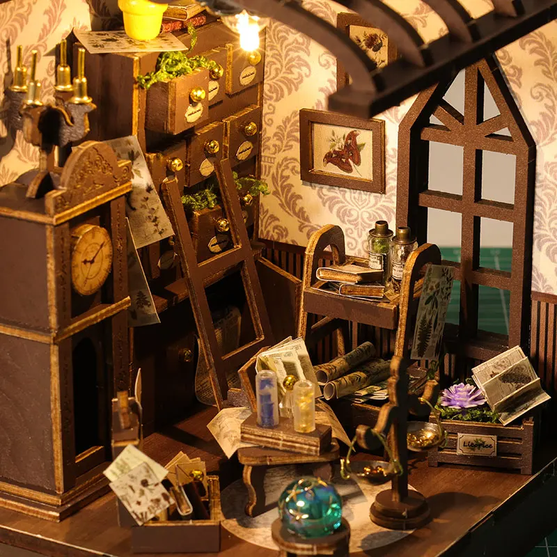 Vintage Book Nook DIY Kit 3D Wooden Bookend Mini Dollhouse Handmade Assembly Model Desktop Bookshelf Decor for Birthday Gifts