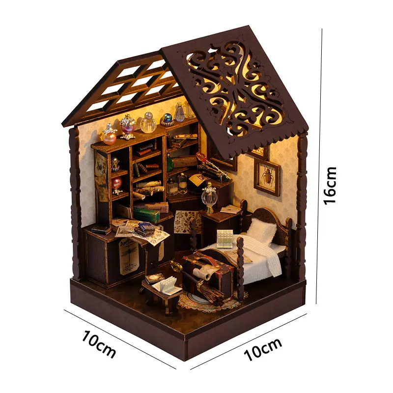 Vintage Book Nook DIY Kit 3D Wooden Bookend Mini Dollhouse Handmade Assembly Model Desktop Bookshelf Decor for Birthday Gifts