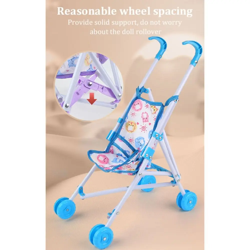 Durable Interactive Dolls Pram Plastic Stable Doll Handcart Play Toys Doll Stroller for Boys Girls Babies