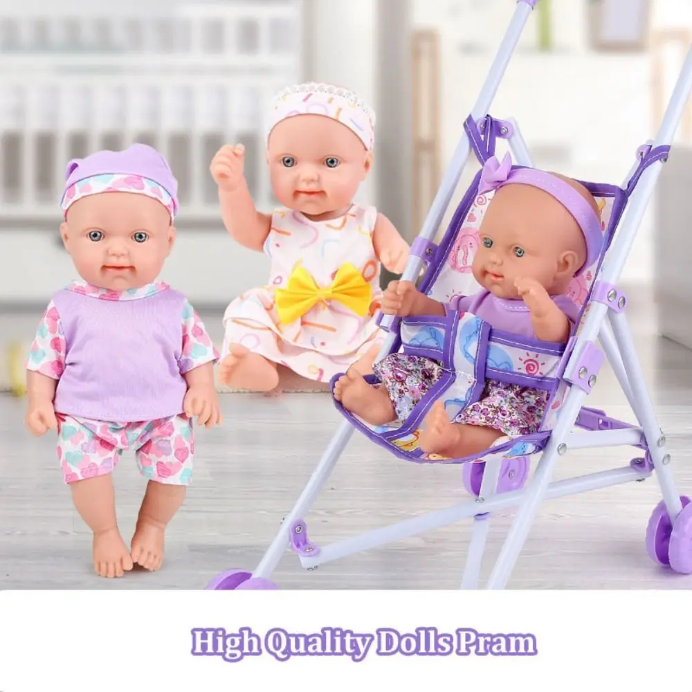 Durable Interactive Dolls Pram Plastic Stable Doll Handcart Play Toys Doll Stroller for Boys Girls Babies