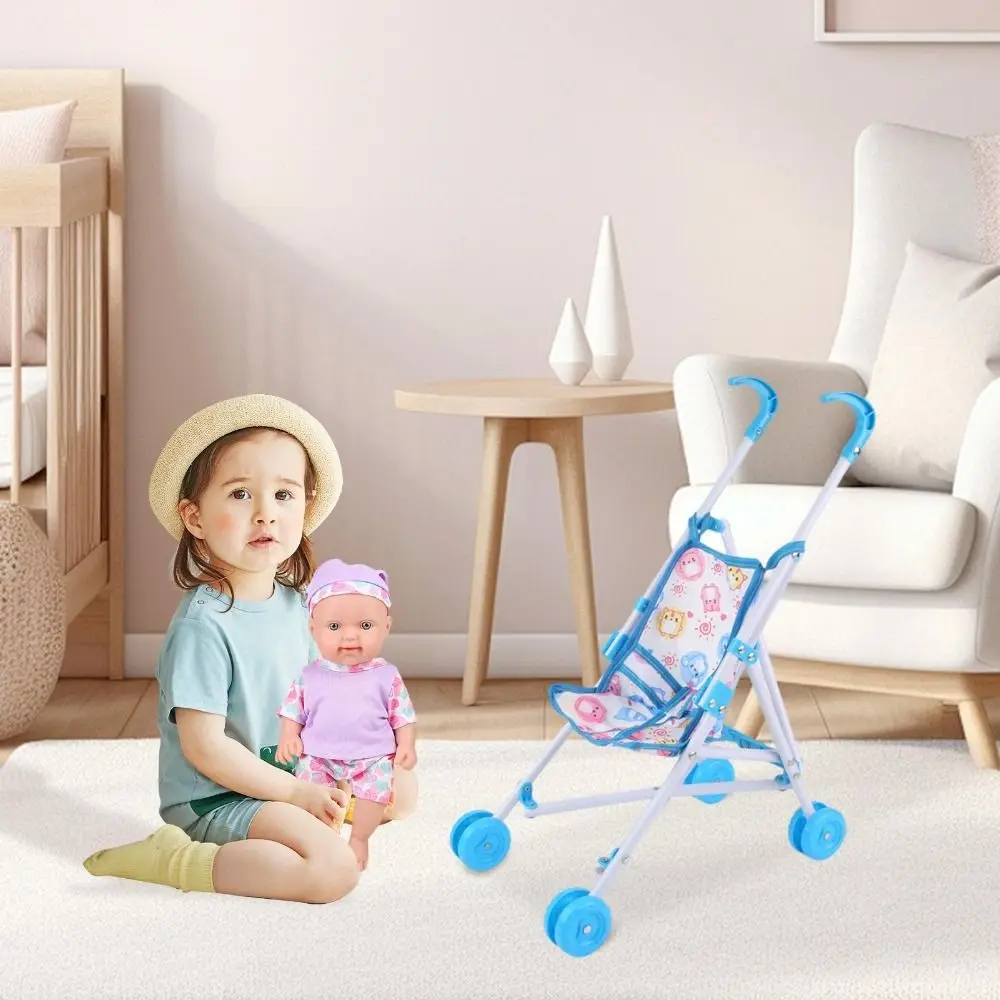 Durable Interactive Dolls Pram Plastic Stable Doll Handcart Play Toys Doll Stroller for Boys Girls Babies