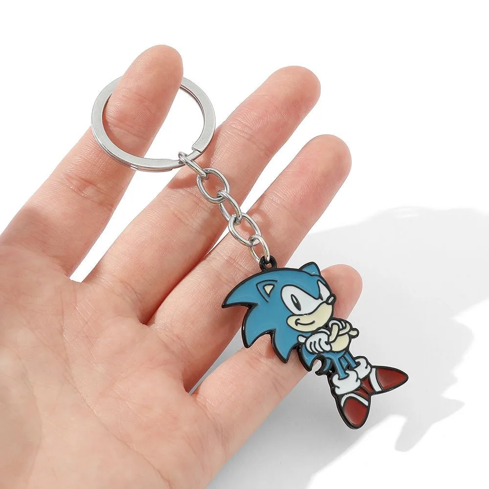 Sonic Cartoon Enamel Bag Charm, Cute Blue Hedgehog Metal Keychain Pendant for Backpack Handbag Decor Ornament