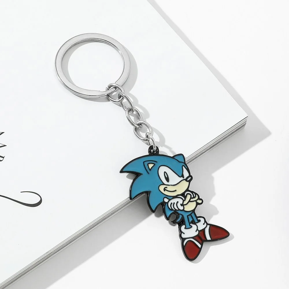 Sonic Cartoon Enamel Bag Charm, Cute Blue Hedgehog Metal Keychain Pendant for Backpack Handbag Decor Ornament