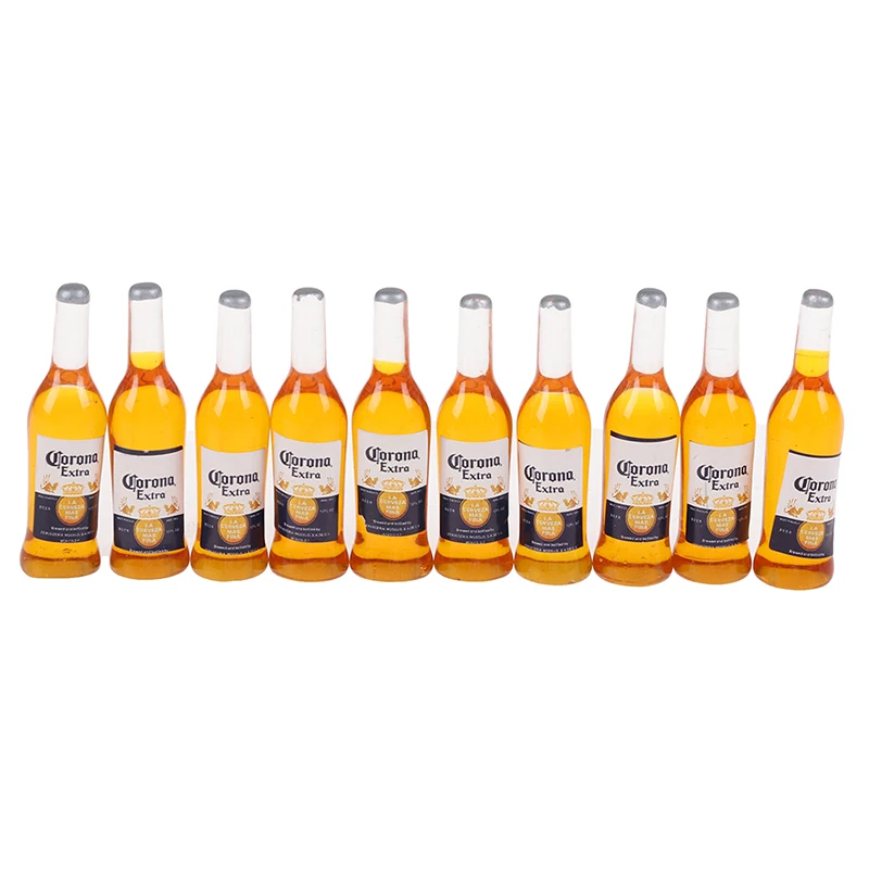 【M】10Pcs 1:6 Dollhouse Miniature Resin Beer Bottle Simulation Wine Bottle Model Doll House Accessories Kids Toys