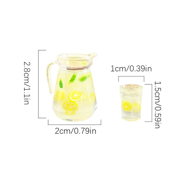 B*1/3pcs 1:12 Dollhouse Miniature Lemon Juice Jug Cup Set Model Doll Drink Decor Toy Doll House Mini Kitchen Scene Ornament
