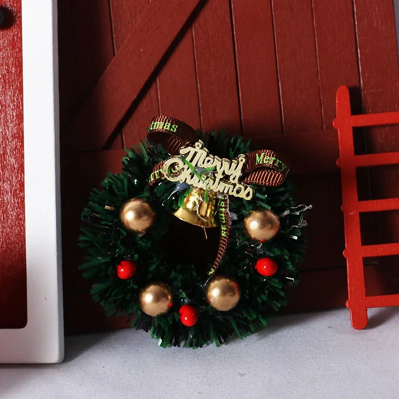 1:12 Scale Dollhouse Christmas Gatehouse Wreath Mini Ornament Rich Decor DIY Doll House Holiday Scene Layout Accessories