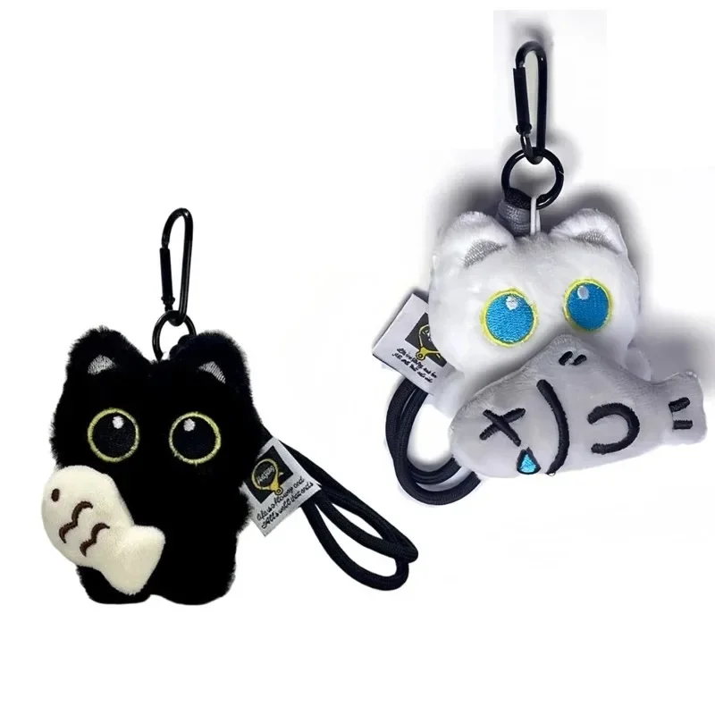 Cool Plush Black Cat Doll Toy Keychain Bag Pendant Charms Car Keyring Accessories for Women Couples Kawaii Gift