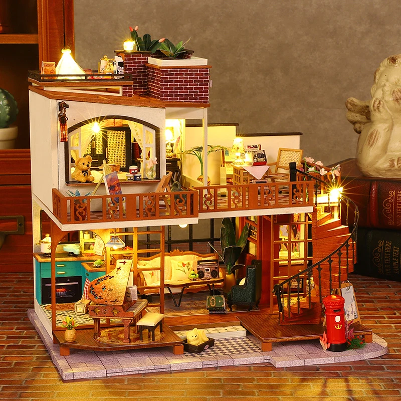 DIY Wooden Miniature Doll Houses Kits Handmade 3D Puzzle Assembly Building With Furniture Dollhouses For Xmas Birthday Gifts