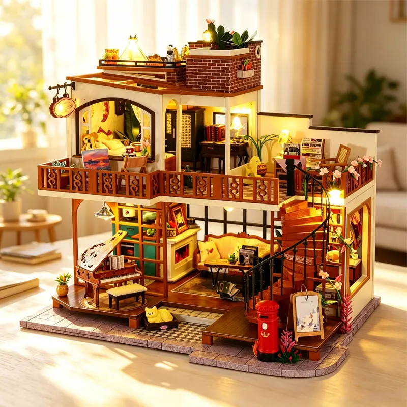 DIY Wooden Miniature Doll Houses Kits Handmade 3D Puzzle Assembly Building With Furniture Dollhouses For Xmas Birthday Gifts