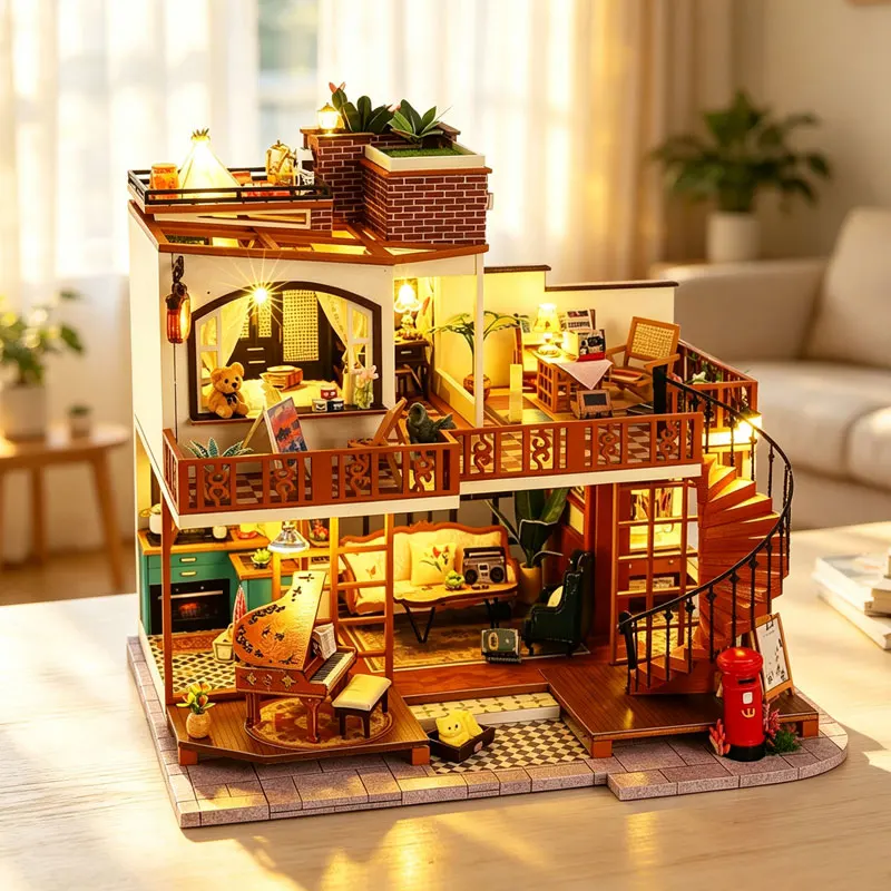 DIY Wooden Miniature Doll Houses Kits Handmade 3D Puzzle Assembly Building With Furniture Dollhouses For Xmas Birthday Gifts
