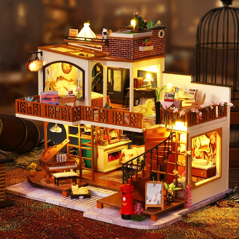 DIY Wooden Miniature Doll Houses Kits Handmade 3D Puzzle Assembly Building With Furniture Dollhouses For Xmas Birthday Gifts