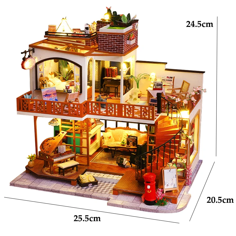 DIY Wooden Miniature Doll Houses Kits Handmade 3D Puzzle Assembly Building With Furniture Dollhouses For Xmas Birthday Gifts