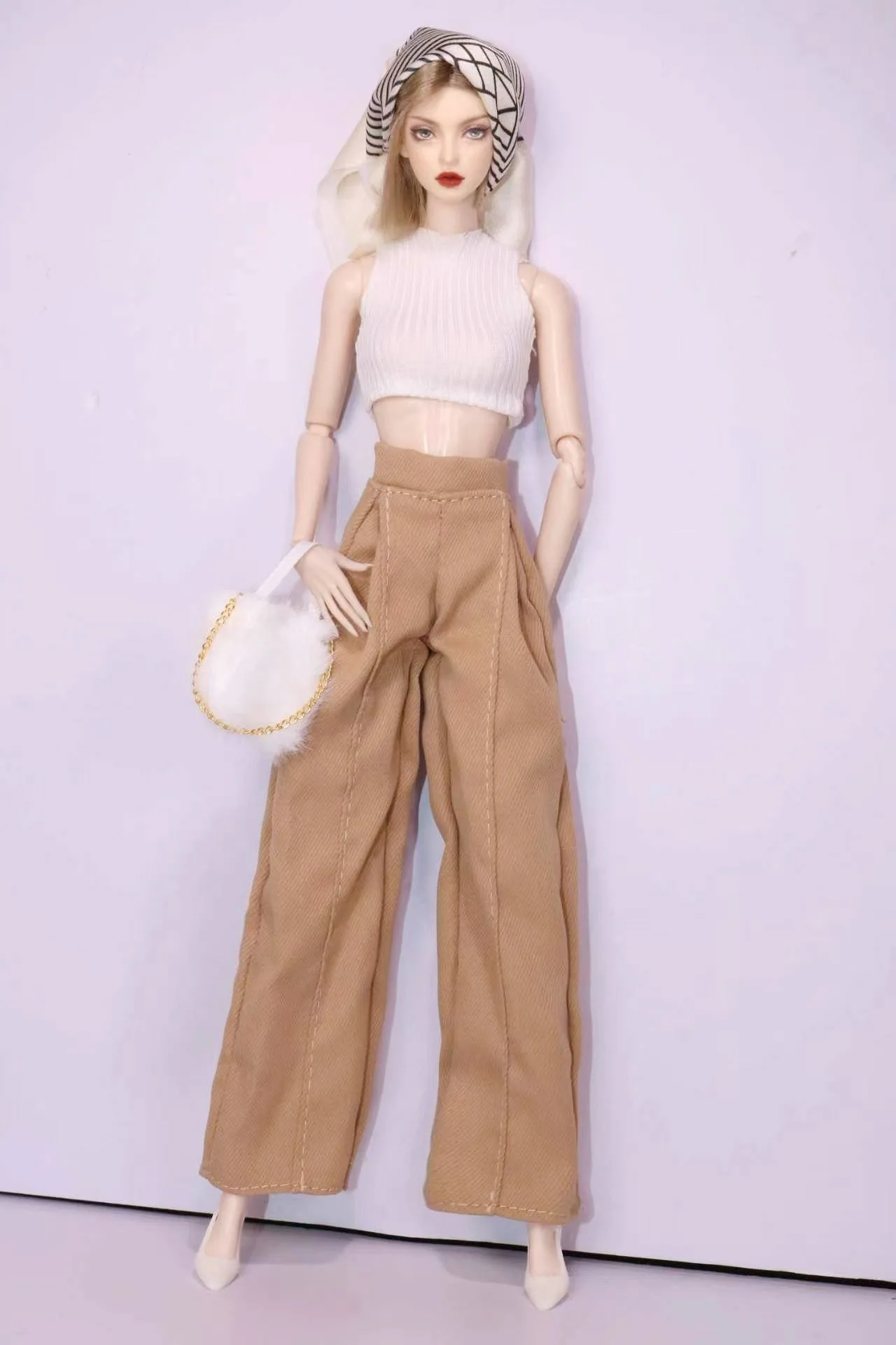 1/6 Supermodel Doll Clothes Fashion Suit Pants Tank Top Bag Headscarf Shoe Sets Girls Dress-Up Toys Clothing Parts For 30cm Doll