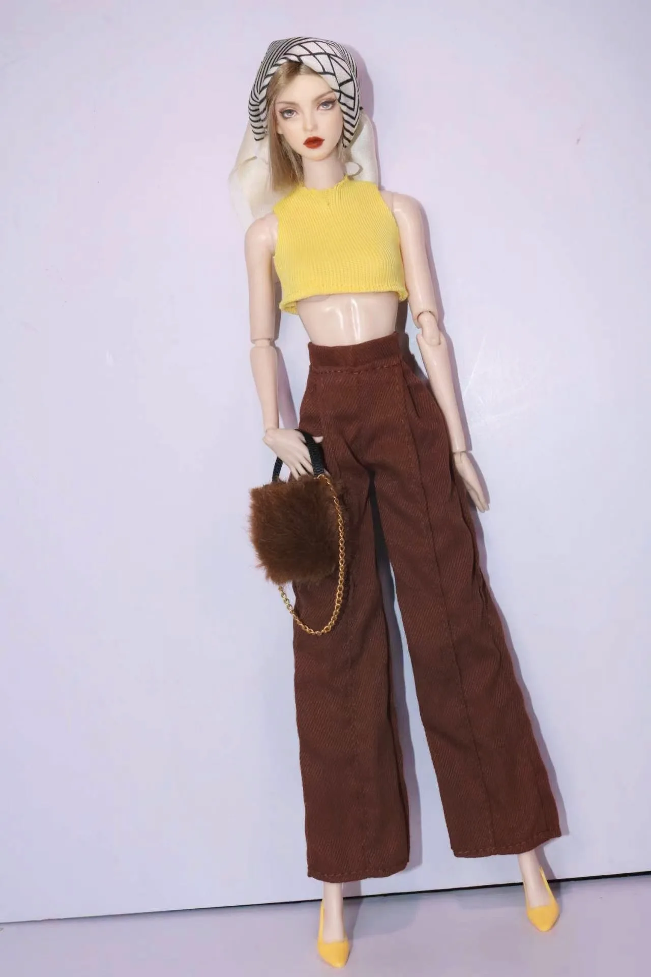 1/6 Supermodel Doll Clothes Fashion Suit Pants Tank Top Bag Headscarf Shoe Sets Girls Dress-Up Toys Clothing Parts For 30cm Doll