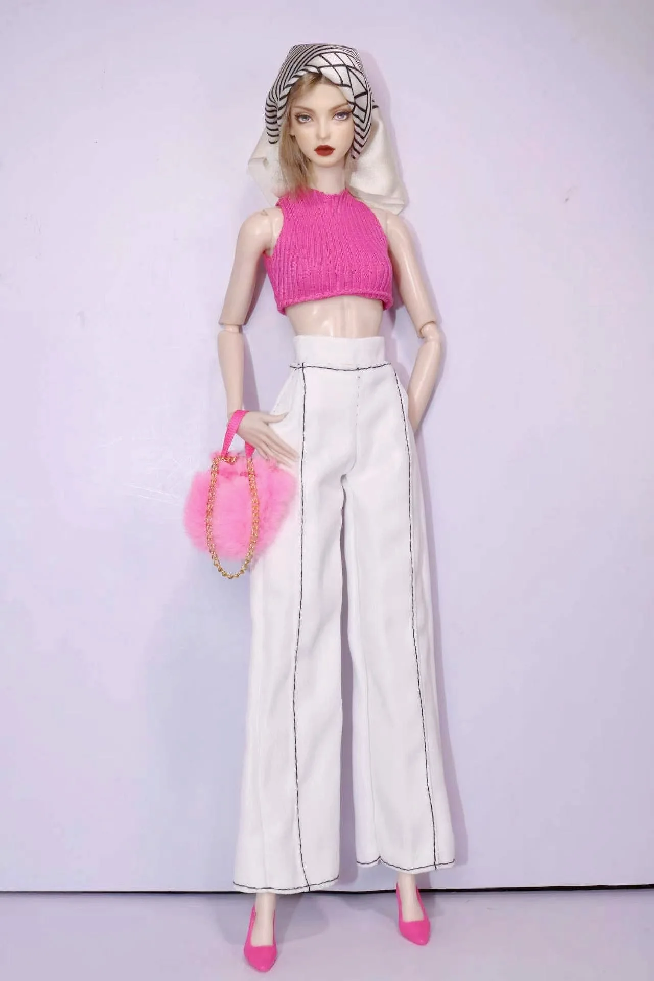 1/6 Supermodel Doll Clothes Fashion Suit Pants Tank Top Bag Headscarf Shoe Sets Girls Dress-Up Toys Clothing Parts For 30cm Doll