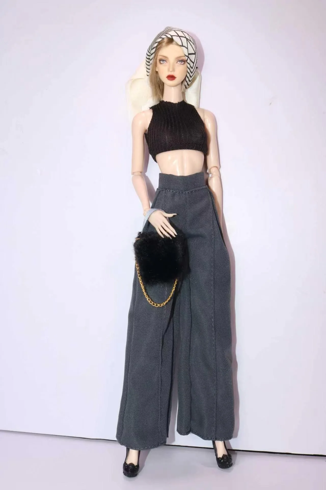 1/6 Supermodel Doll Clothes Fashion Suit Pants Tank Top Bag Headscarf Shoe Sets Girls Dress-Up Toys Clothing Parts For 30cm Doll