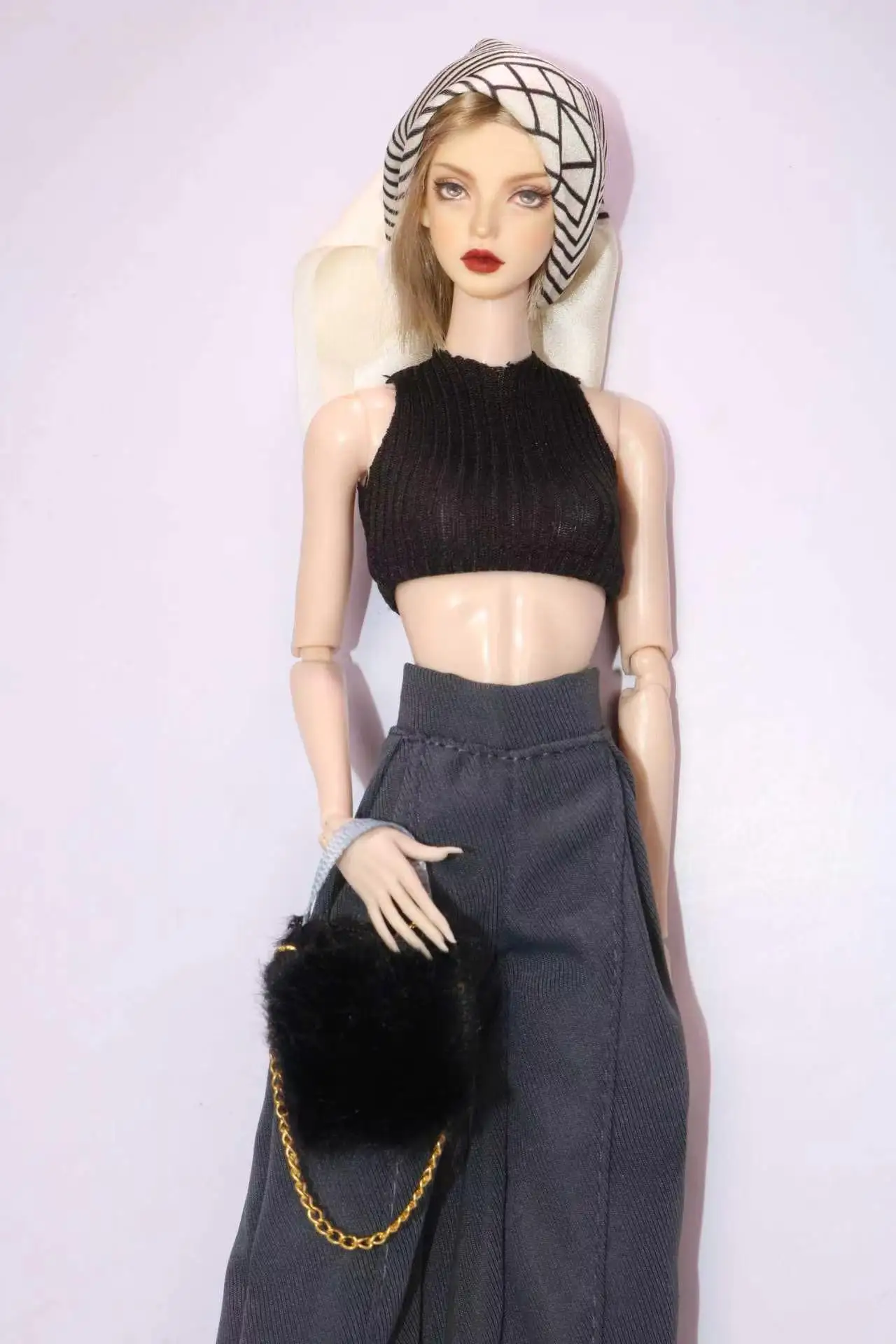 1/6 Supermodel Doll Clothes Fashion Suit Pants Tank Top Bag Headscarf Shoe Sets Girls Dress-Up Toys Clothing Parts For 30cm Doll