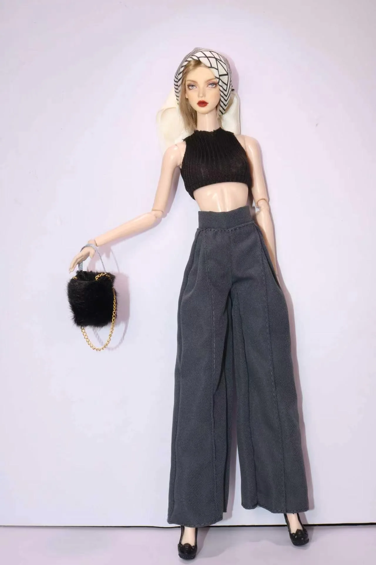 1/6 Supermodel Doll Clothes Fashion Suit Pants Tank Top Bag Headscarf Shoe Sets Girls Dress-Up Toys Clothing Parts For 30cm Doll