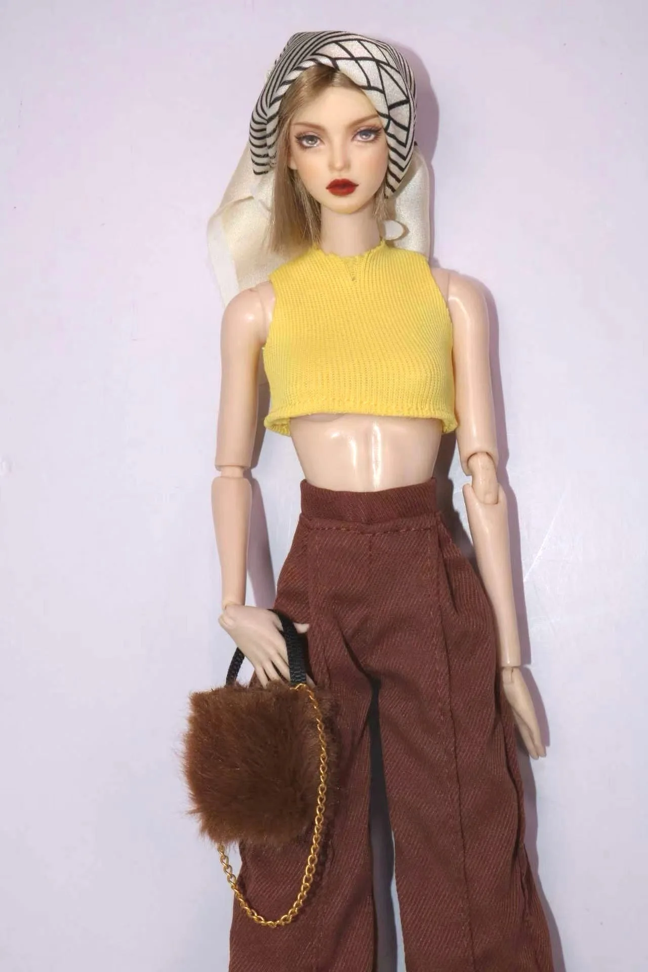 1/6 Supermodel Doll Clothes Fashion Suit Pants Tank Top Bag Headscarf Shoe Sets Girls Dress-Up Toys Clothing Parts For 30cm Doll