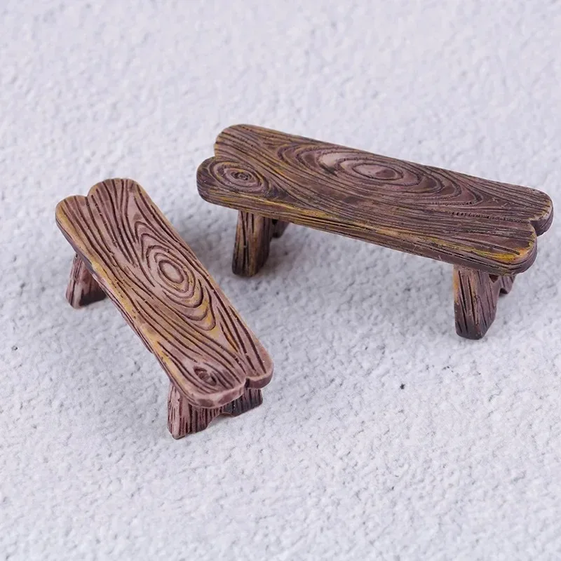 2 Pieces Tiny Wooden Stool & Chair Miniature Bench Decor for Fairy Garden, Figurine Display and Dollhouse Handmade Decoration