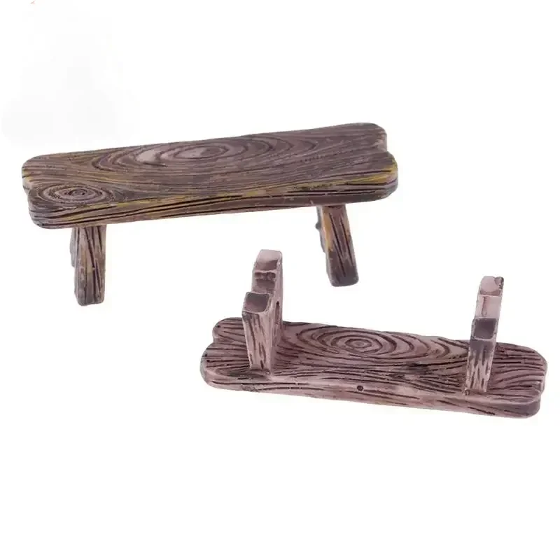 2 Pieces Tiny Wooden Stool & Chair Miniature Bench Decor for Fairy Garden, Figurine Display and Dollhouse Handmade Decoration