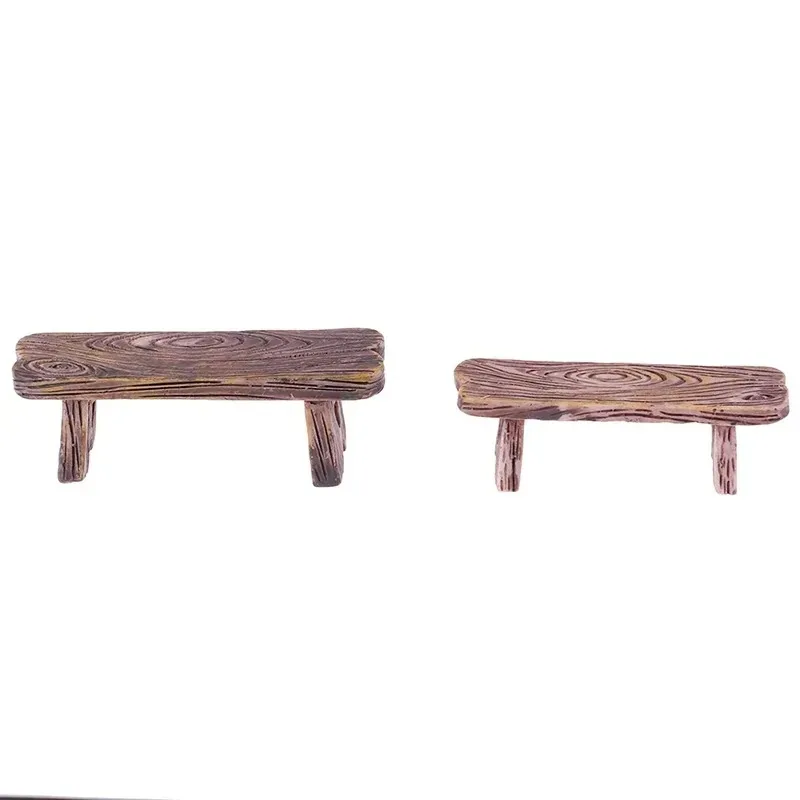 2 Pieces Tiny Wooden Stool & Chair Miniature Bench Decor for Fairy Garden, Figurine Display and Dollhouse Handmade Decoration