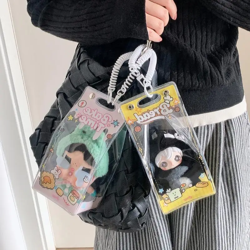 For 10cm 15cm Plush Dolls Storage Kawaii Clear PVC Doll Display Bag Cute Cartoon Prints Dust Proof Pouch Pendant