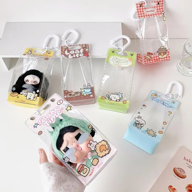 For 10cm 15cm Plush Dolls Storage Kawaii Clear PVC Doll Display Bag Cute Cartoon Prints Dust Proof Pouch Pendant