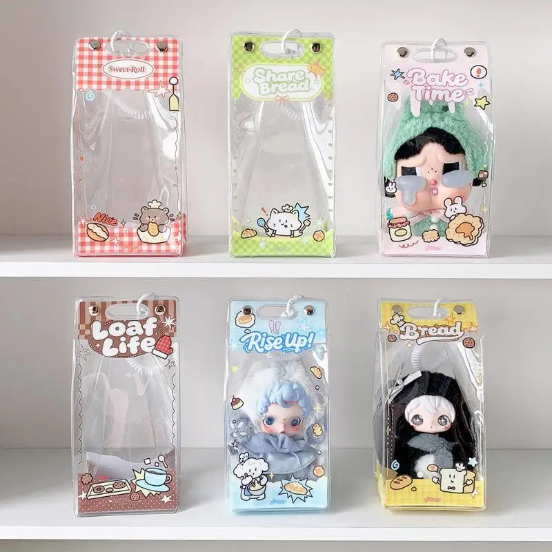 For 10cm 15cm Plush Dolls Storage Kawaii Clear PVC Doll Display Bag Cute Cartoon Prints Dust Proof Pouch Pendant