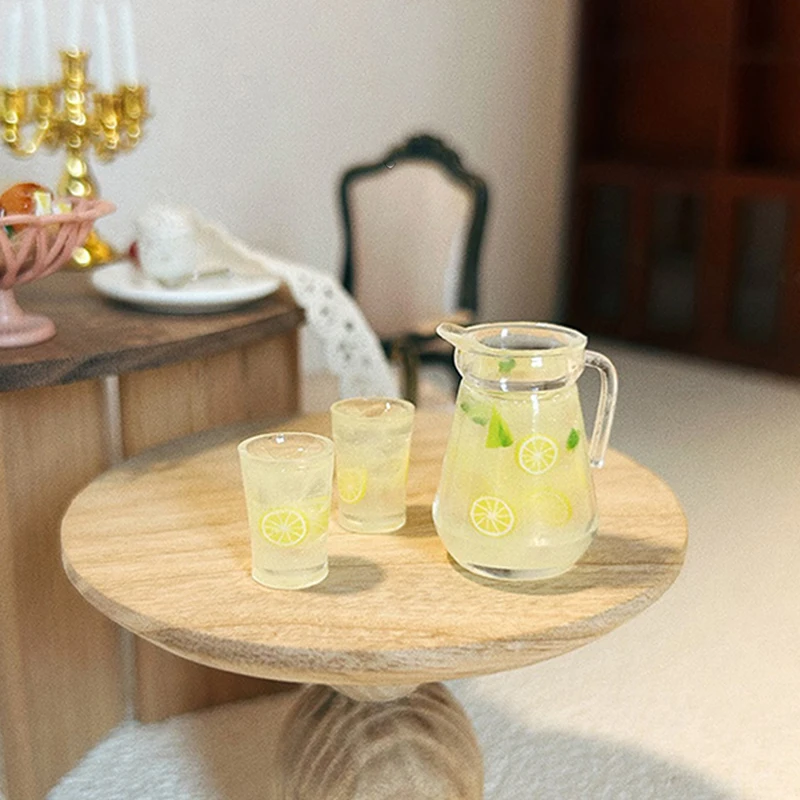 1/3Pcs 1:12 Dollhouse Miniature Lemon Juice Jug Cup Set Model Doll Drink Decor Toy Doll House Mini Kitchen Scene Ornament