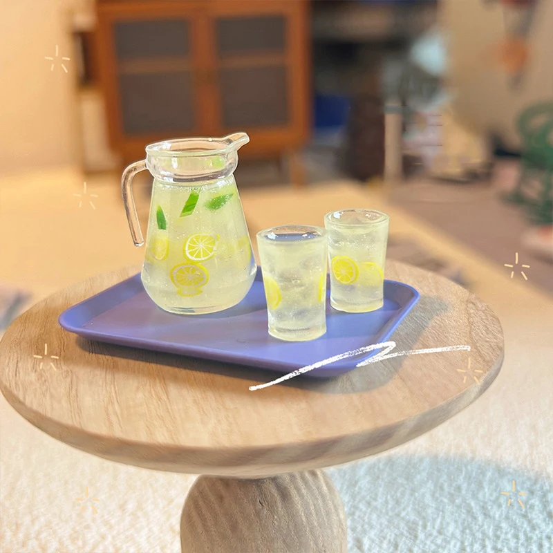 1/3Pcs 1:12 Dollhouse Miniature Lemon Juice Jug Cup Set Model Doll Drink Decor Toy Doll House Mini Kitchen Scene Ornament