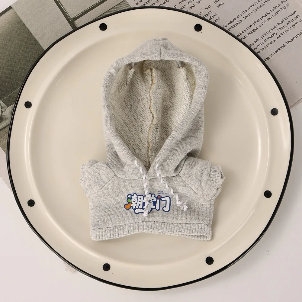 Mini Doll Hoodie Sweatshirt Printed Pattern Drawstring Hooded Top Casual Doll Outfit Clothes Accessories Trendy Plush Doll