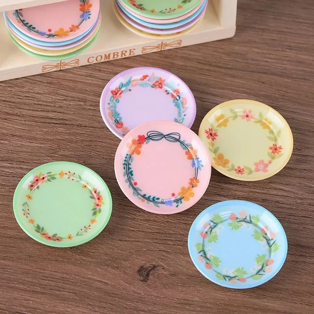 10Pcs 1:12 Scale Dollhouse Mini Country‑Style Floral Plate Model, Beautiful Decorative Dish Ornaments for Food Play Scene Layout