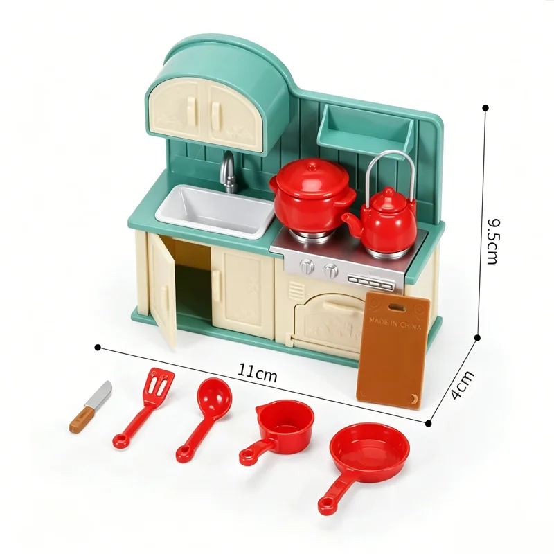 1:12 Dollhouse Miniature Furniture Set Mini Fridge Stove Sink Toilet Washing Machine Dining Table Chair Pretend Play Accessory