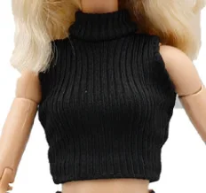 30cm Supermodel Doll Clothes Spicy Girl Style Sleeveless Knit Sweater Shiny Leather Pants High-Neck Stripes Tops For 1/6 FR Doll