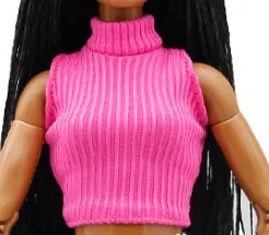 30cm Supermodel Doll Clothes Spicy Girl Style Sleeveless Knit Sweater Shiny Leather Pants High-Neck Stripes Tops For 1/6 FR Doll