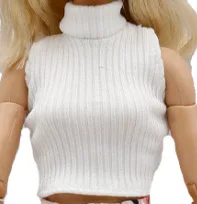 30cm Supermodel Doll Clothes Spicy Girl Style Sleeveless Knit Sweater Shiny Leather Pants High-Neck Stripes Tops For 1/6 FR Doll